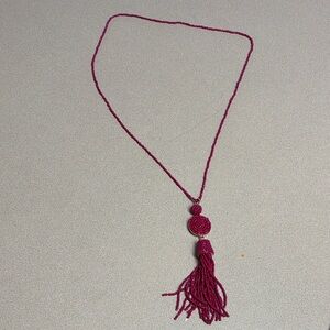 Handmade Pink Beaded Tassel Necklace